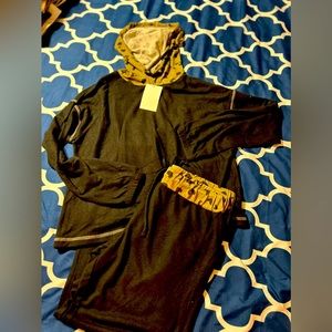 Black Hoodie and Pants Set with Camo Details